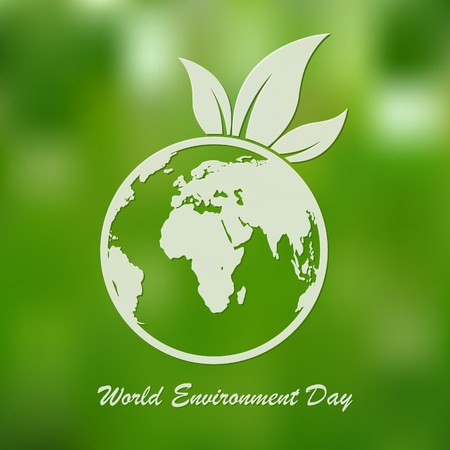 World Environment Day banner. Vector illustration. Globe with lettering on bright green background.のイラスト素材