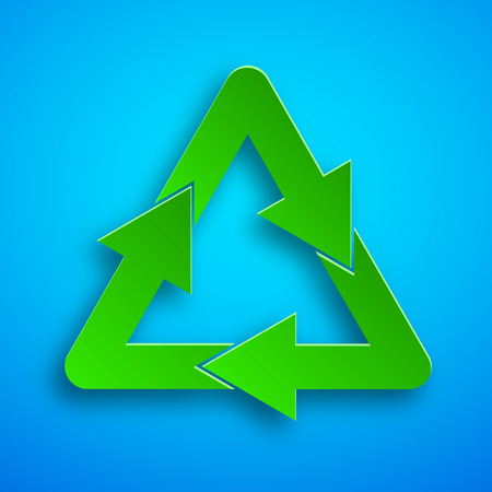 Paper art of the green recycle Eco symbol with shadow. Recycle icon is cut from paper.のイラスト素材