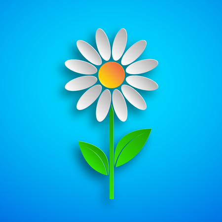 Paper art of the white flower icon with shadow. Flower is cut from paper.のイラスト素材