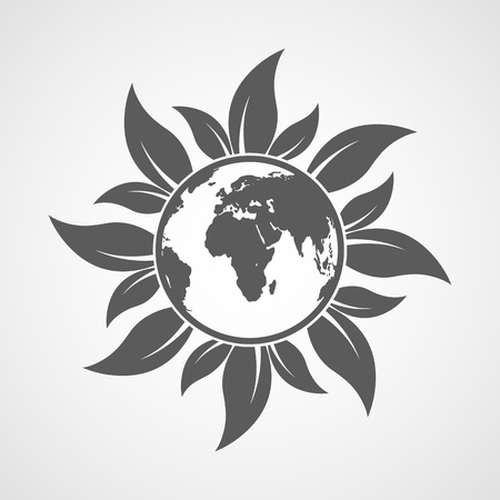 Globe icon with leaves on light background. Vector illustration. Ecology conceptのイラスト素材