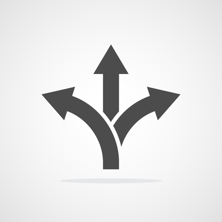 Three-way direction arrow in flat style. Vector illustration. Road direction icon isolated.のイラスト素材