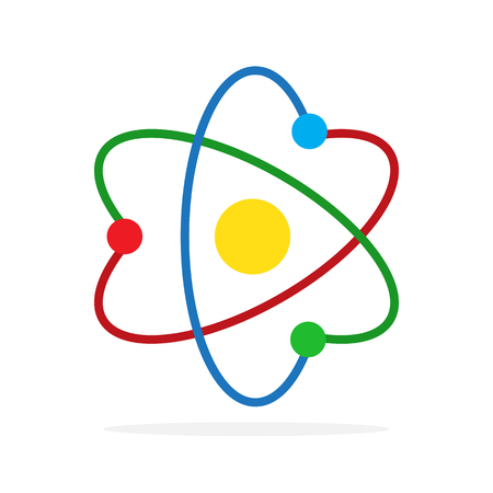 Molecule icon in flat design. Vector illustration. Colored Atom icon isolatedのイラスト素材