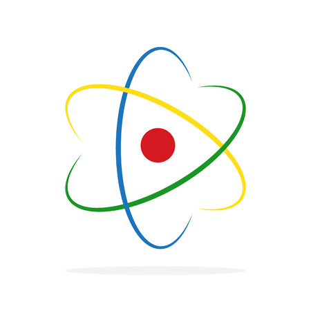 Molecule icon in flat design. Vector illustration. Colored Atom icon isolatedのイラスト素材