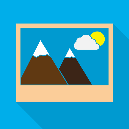 Photo icon in flat design. Vector illustration. Colored picture icon on blue backgroundのイラスト素材