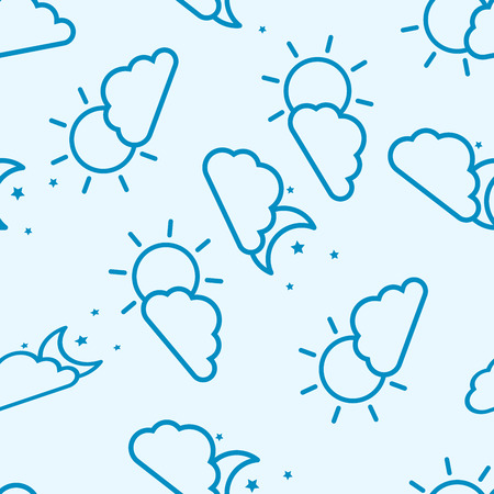 Seamless background with clouds. Vector illustration. Abstract color pattern with moon, sun and cloudsのイラスト素材
