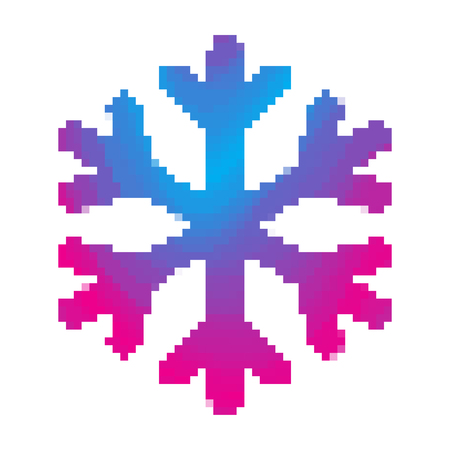 Colorful snowflake in pixel style. Vector illustration. Abstract snowflake icon isolatedのイラスト素材