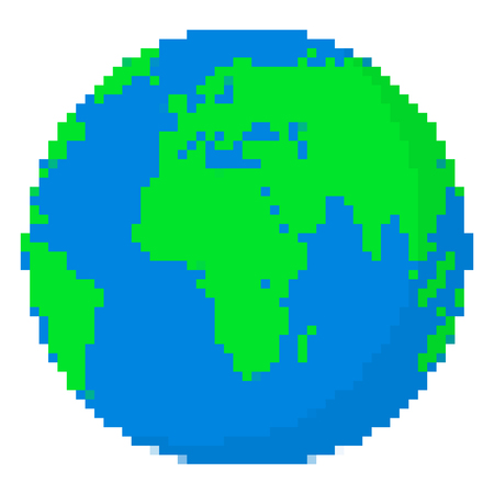 Pixel art design of Earth. Vector illustration. Colorful planet Earth in pixel style isolatedのイラスト素材