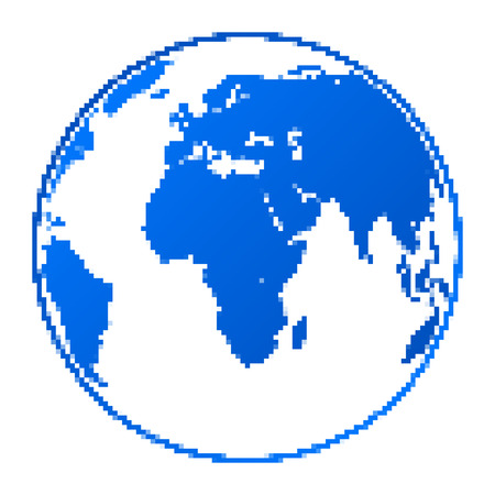 Pixel art design of Earth. Vector illustration. Blue planet Earth in pixel style isolatedのイラスト素材