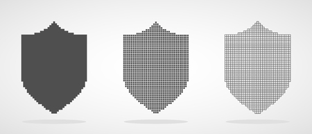 Pixel art design of a Shield icon. Vector illustration. Abstract Shield icon in pixel style isolatedのイラスト素材
