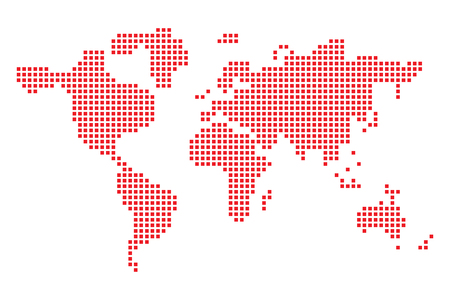 Pixel art design of World Map. Vector illustration. Red World Map in pixel styleのイラスト素材