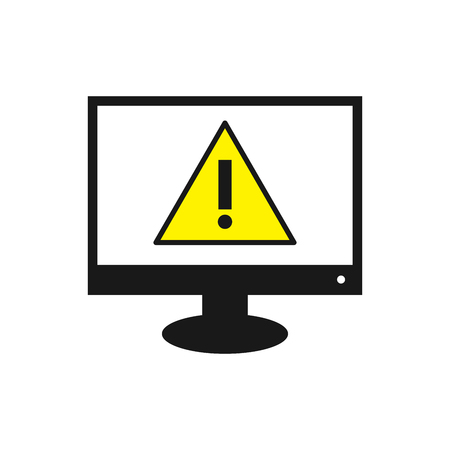 Black monitor with exclamation mark. Vector illustration. Computer with exclamation point on screenのイラスト素材
