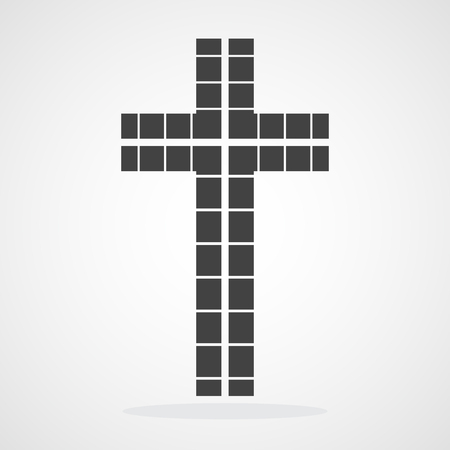 Gray Christian cross icon in flat design. Vector illustration. Abstract Christian cross.のイラスト素材