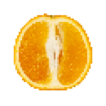 Bright an Orange in pixel art design. Vector illustration. Abstract Orange fruit isolatedのイラスト素材