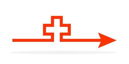 Red Arrow with Cross in flat style. Vector illustration. Medical sign isolated.のイラスト素材