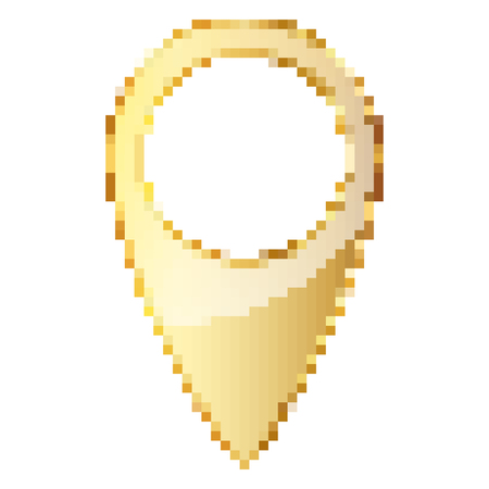 Gold map pointer in pixel art design. Vector illustration. Isolated location logo in flat styleのイラスト素材