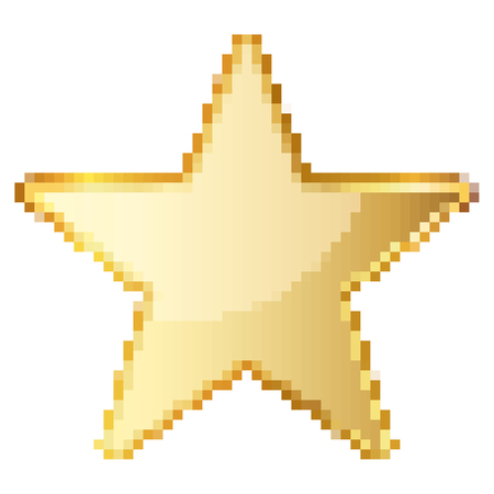 Pixel art design of Star. Vector illustration. Gold Star icon in pixel style isolatedのイラスト素材
