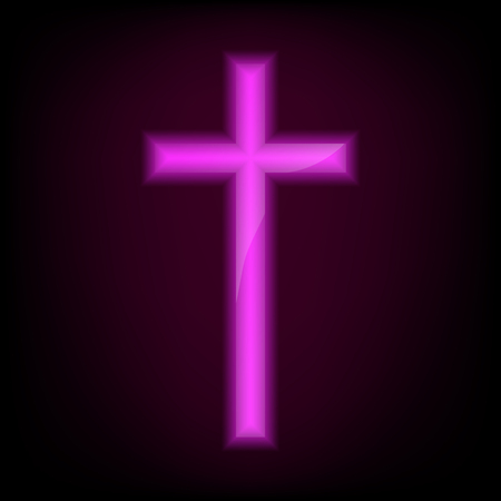 Neon glowing Christian Cross. Vector illustration. Glowing bright red Church Crossのイラスト素材