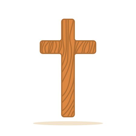 Wooden Christian Cross. Church cross isolated. Abstract religion vector symbolのイラスト素材