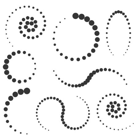 Set of dotted elements. Vector design elements. Black dotted line, circle and swirlのイラスト素材