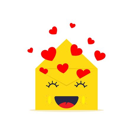 Vector Envelope icon isolated. Happy Envelope with hearts in flat design. Email symbolのイラスト素材