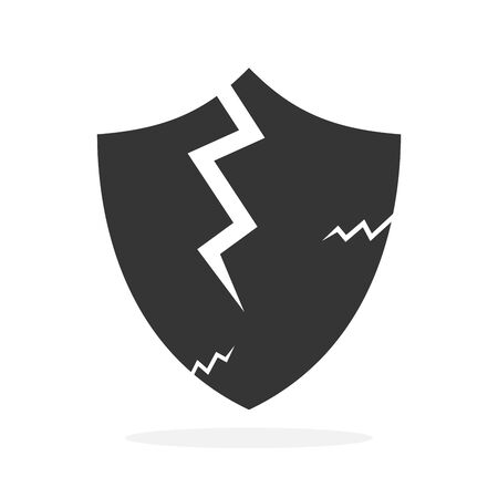 Broken Shield icon - vector. Security Shield icon in flat style. Symbols of broken protection.のイラスト素材