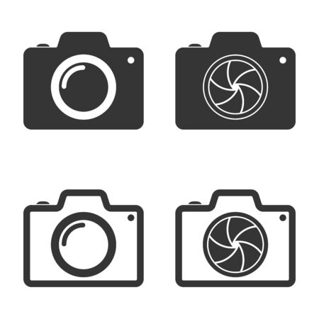 Set of vector Photo icons. Photo camera, No image available, camera diaphragm.のイラスト素材