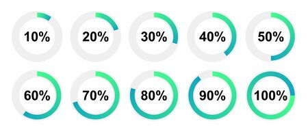 Vector indicator loading. Set of color circular progress bar icon. Vector percentage indicators. Circle diagrams for infographics.のイラスト素材