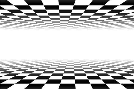 Vector chess background. Black and white perspective checkered background. Abstract background with a perspectiveのイラスト素材