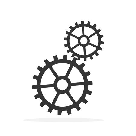 Gears on a white background. Gear vector icon. Black gears in flat styleのイラスト素材