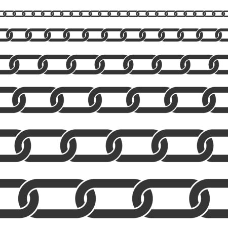 Set of seamless metal chains. Vector illustration. Black chains of different size.のイラスト素材