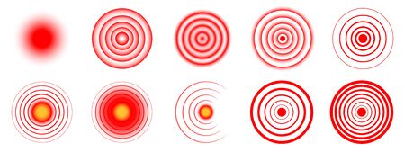 Set of vector Pain icons. Pain red circles isolated. Ache localization iconsのイラスト素材