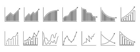 Set of charts or graphs. Linear bar graphs. Growth related icons. Vector illustration.のイラスト素材