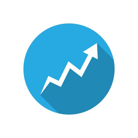 A growing business arrow - vector illustration. Blue rising arrow in a circle. Up Arrow icon in flat design, isolated.のイラスト素材