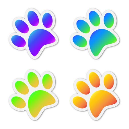 Set of vector animal footprints. Paper stickers with shadow. Colored animal footprints isolated.のイラスト素材