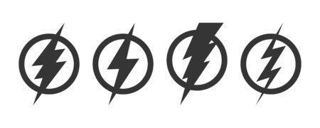 Set of Lightning icons. Vector lightning in circle. Black electric power logo design element, isolatedのイラスト素材
