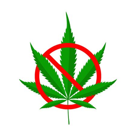 Stop marijuana sign isolated. Sign of prohibition cannabis. Green vector cannabis leaf.のイラスト素材