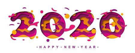 Happy 2020 new year colour banner. Holiday vector illustration. Happy 2020 new year card in paper...