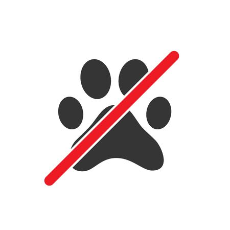 No pets allowed sign. Forbidden animal footprint sign on white background. Prohibited cat or dog icon. Vector stock illustration.のイラスト素材