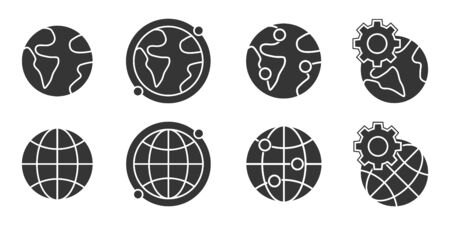 Global communication outline icons set. Earth global communication concept in flat design. Web setting icon. Vector illustration.のイラスト素材
