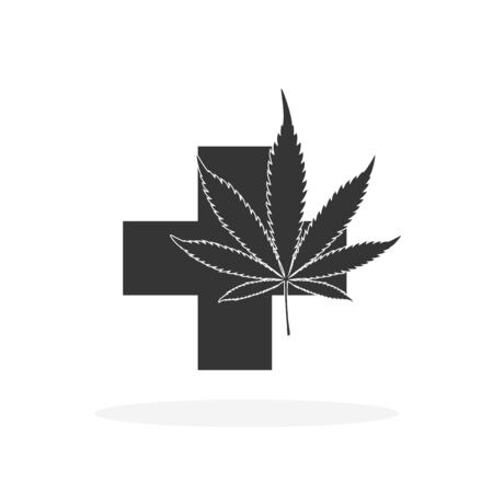Cannabis leaves with medical cross. Vector medical symbol with cannabis leaves. Concept of legality of Marijuanaのイラスト素材