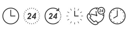 Set of Time and Clock icons in thin line style. Outline time icons isolated. Vector illustration. Linear Clock icons.のイラスト素材