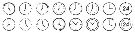 Set of Time and Clock icons in thin line style. Outline time icons isolated. Linear Clock icons. Vector illustration.のイラスト素材