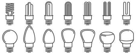 Set of linear icons of a various Light bulbs. Outline Lamp icons isolated. Vector illustration.のイラスト素材
