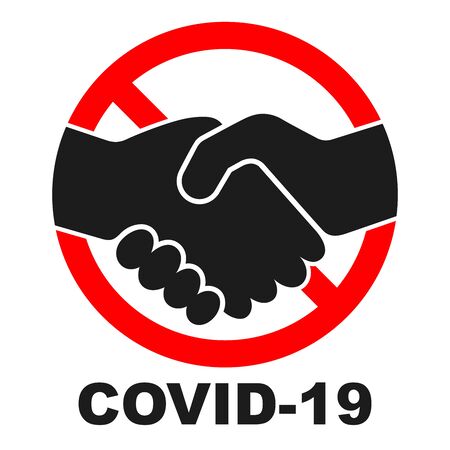 Stop Handshake. Stop coronavirus sign isolated. Handshake forbidden vector sign. No covid-19 sign. Vector illustration.のイラスト素材