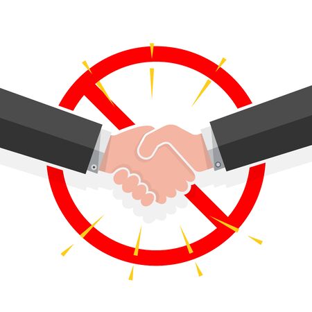 Handshake ban. Stop Handshake. Handshake forbidden vector sign. No Handshake icon isolated.のイラスト素材