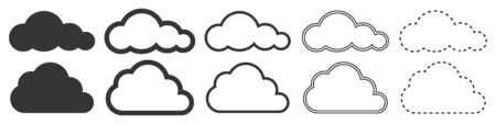 Cloud vector icons. Set of Cloud symbols on white background. Vector illustration. Various black Cloud icons.のイラスト素材