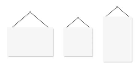 Set of blank banners. Paper art background. Vector illustration. Hanging white bannersのイラスト素材