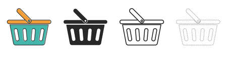 Set of shopping basket icons. Shopping basket icon in flat design. Vector illustration. Black icons isolated.のイラスト素材