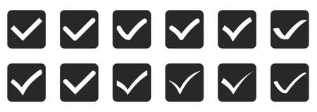 Set of check mark icons isolated on white background. Vector illustration. Black approved icon in...
