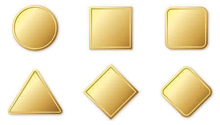 Set of gold banners. Glossy frames or badges with shadows. Vector illustration. Empty gold plates isolated.のイラスト素材